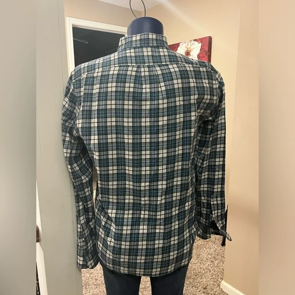 J Crew Reimagined Slim Fit Green & Blue Plaid Button Down, size Large